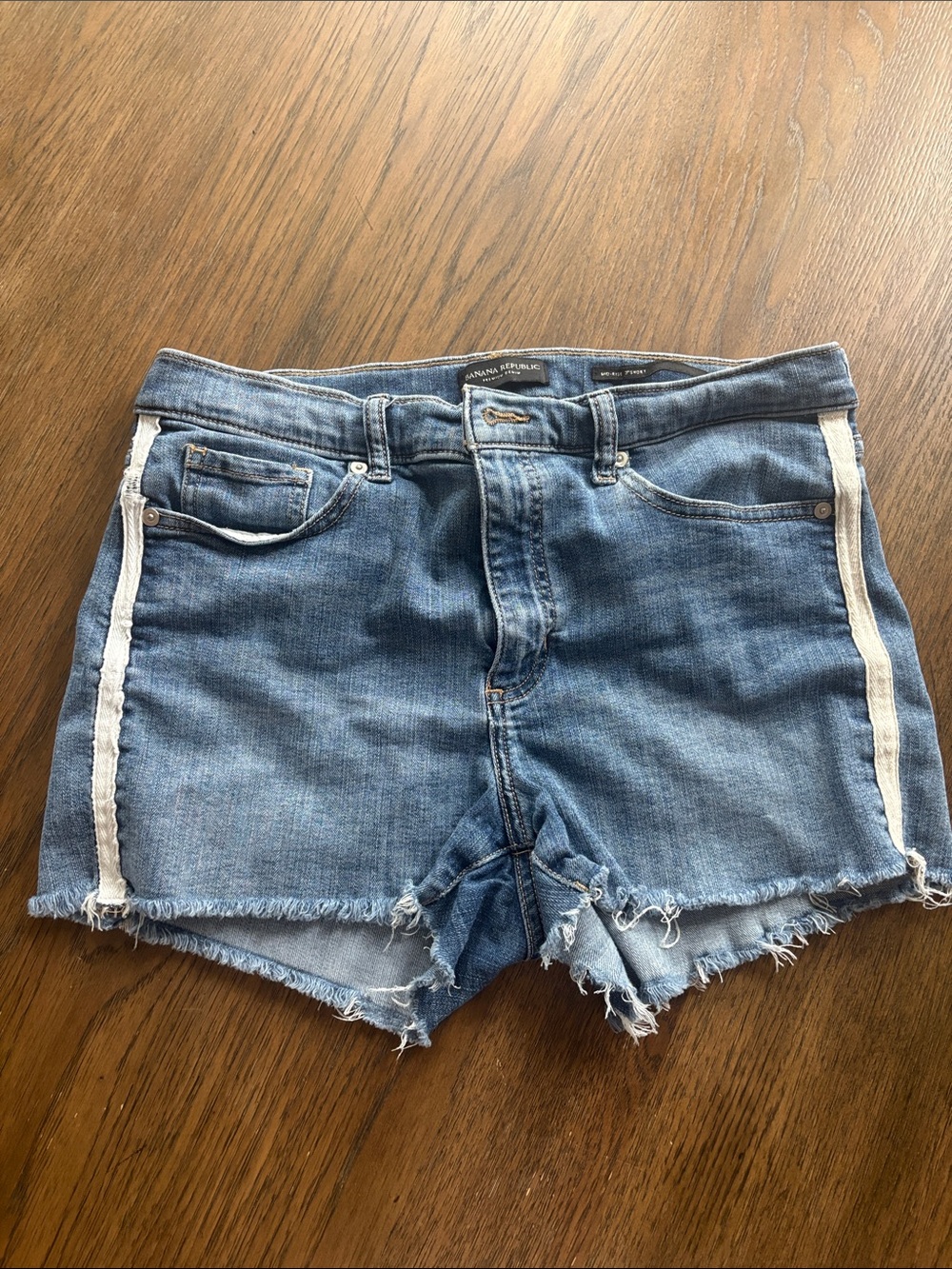 Banana Republic Blue Denim Cutoff Shorts with White Side Stripe